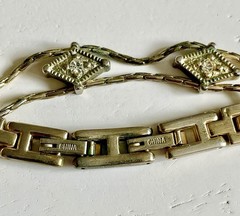 Vintage Y2K Gold Tone Rhinestone Geometric Bracelet 7.5” Adjustable Stackable