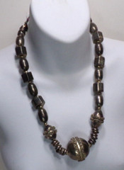 VINTAGE TRIBAL SILVER TONE NECKLACE 23″ J88CR cz61