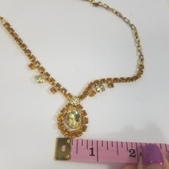 Vintage Prong Set Orange & Lemon Rhinestone Necklace 16.5″ Gold-Tone Icey Choke