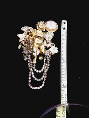 Kirks Folly Brooch Pin Seaview Angel Moon Cupid Cherub Rhinestones Gold Tone Vtg