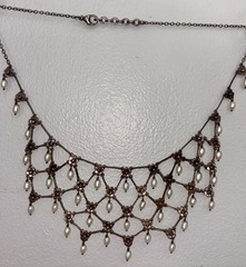 Antique Art Deco Open Sterling flowers teardrop pearls 1920s one of a kind