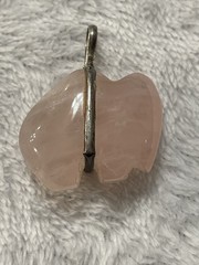 Vintage Fetish Carved Polished Buffalo Pendant Pink Rose Quartz