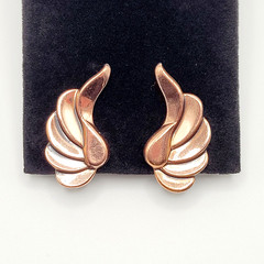 Modernist Copper Wings Climber Style Clip On Earrings Artisan Style Unsigned