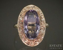 Vintage 14k Yellow Gold Oval Natural Amethyst Shield Ladies Ring 3.1g p26107