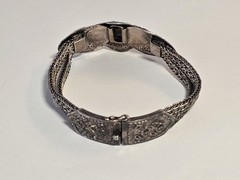 Sterling Silver 925 Concho Bracelet Floral Design Woven Chain Statement 42g