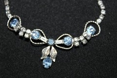 VTGE MCM SIGNED LG LIND GAL NECKLACE AND EARRING SET BLUE RHINESTONES