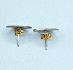 Vintage Damascene Stud Earrings Reed & Barton Silver Bird Maple Leaf .5″
