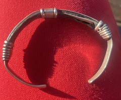 Vintage Leather and Wire Wrap 980 Sterling Silver Cuff Bracelet Mexico Unisex