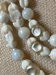 Vintage White Glass Beaded Necklace Bracelet Set Opalescent MCM Bridal