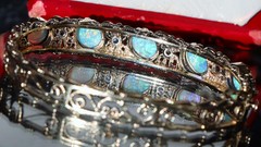 14k y/gold bracelet 5.50ct natural opal diamond 7.0″ bangle antique 25.90g N3216