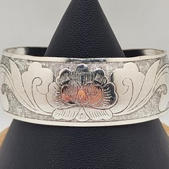 Etched Engraved Clamper Bracelet Silver Tone Bangel Adjustable