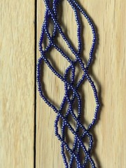 Natural Nepal Glass Seed Bead Multi Strand Necklace. Iridescent Peacock Blue 22″
