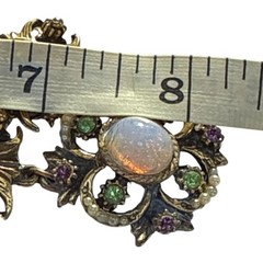 Victorian Revival Faux Fire Opal Pearl Necklace Antique Style Gold Tone Statemen
