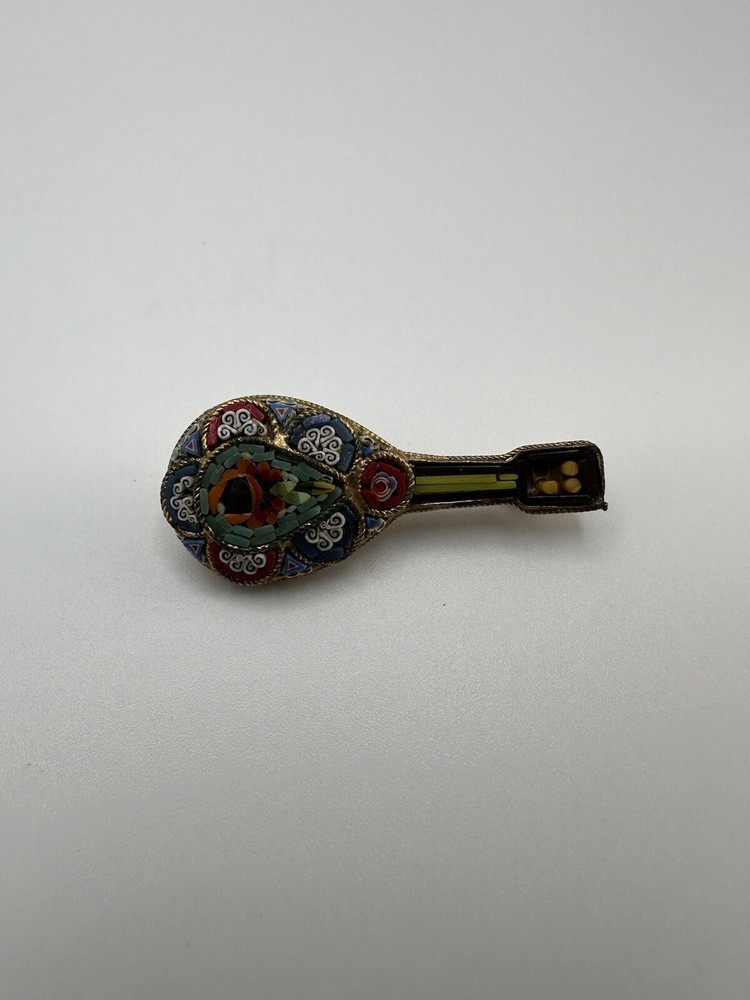 Vintage Mandolin Mosaic Brooch Made in Italy 4.5cm BB5