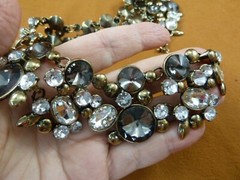 (vn-7) vintage white + smoky gray rhinestone 19″ necklace costume jewelry 40’s