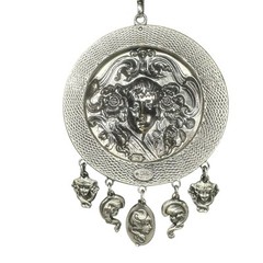 Original RARE GOLDETTE ART NOUVEAU GODDESS Lariat Pendant Silver Tone Necklace