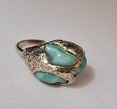 Vintage Brutalist Cocktail Ring 60s-70s Huge Faux Jade Poured Art Glass Adjusts