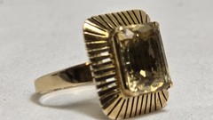 VINTAGE 14k Gold 5.2 DWT MCM Emerald Cut Smokey Quartz Cocktail Ring Size 9