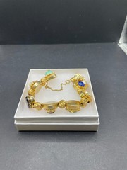 Vintage Corocraft Gold Tone Victorian Gemstone Sliding Charm Bracelet Sz 8.75