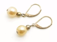 Sterling Silver Faux Pearl Earrings Designer MO Pierced Dangle Drop Leverback