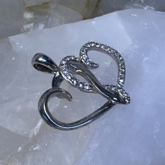 VTG 925 Sterling Silver Double Heart Diamond Pendant 2.46g (AT125-24) {N}