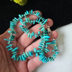 Vintage Sterling Silver Clasp Turquoise Beads Choker Necklace 16.5’L