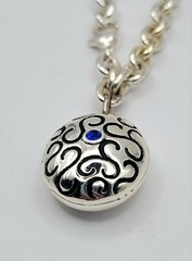 Vintage Silver Tone Chunky Chain Bracelet with Oval Enamel Locket & Blue Crystal