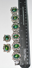 Vintage high end iridescent watermelon cabochon silver tone bracelet/earrings