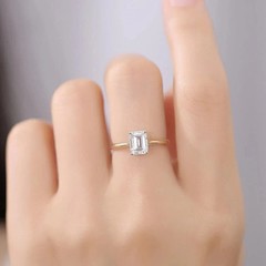 3CT Emerald Cut Lab-Created Solitaire Women Wedding Ring 14K Yellow Gold Plated