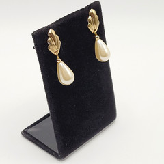 Art Deco Style Faux Pearl Teardrop Gold Tone Scallop Fan Classy Mermaid Earrings