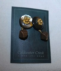 Vintage Coldwater Creek Pierced Dangle Earrings Abalone Shell Hexagon Gold Tone