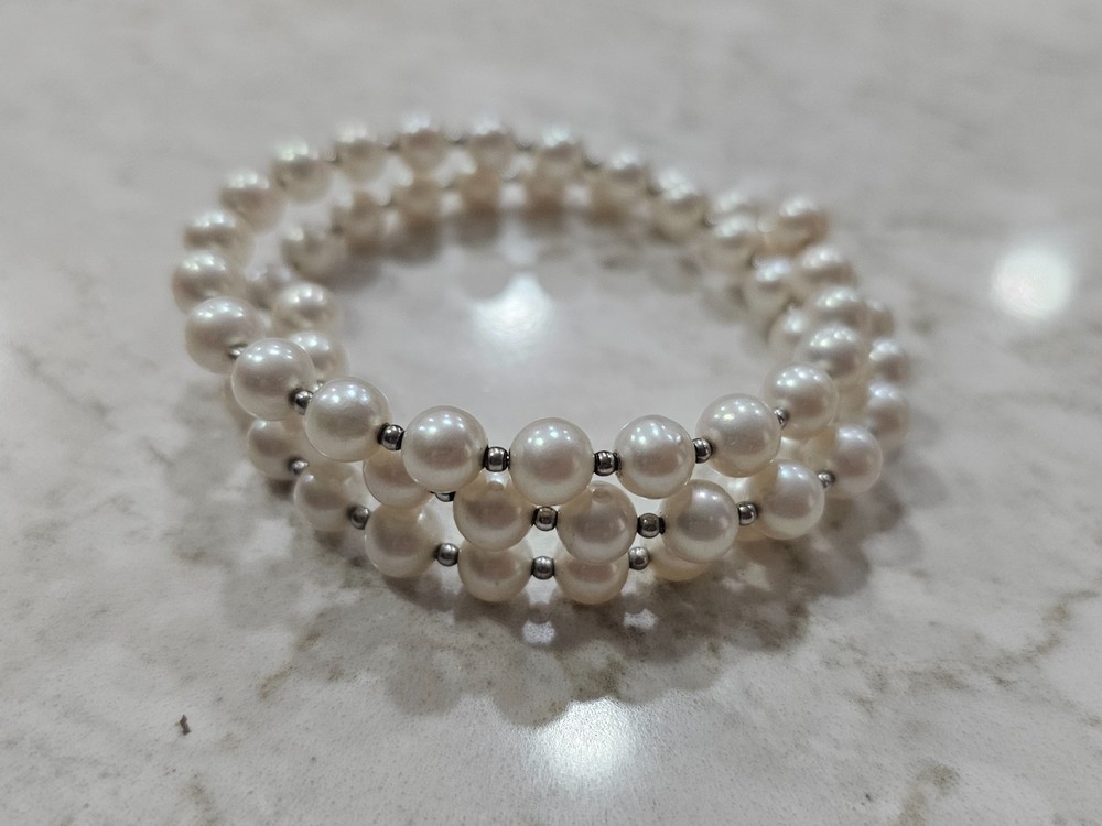 Variety of Genuine Pearl Coil Bracelets Some with Gemstones like Malachite
