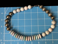 Vintage Polished Stone Necklace Pastel Blue Silver Tone Beaded