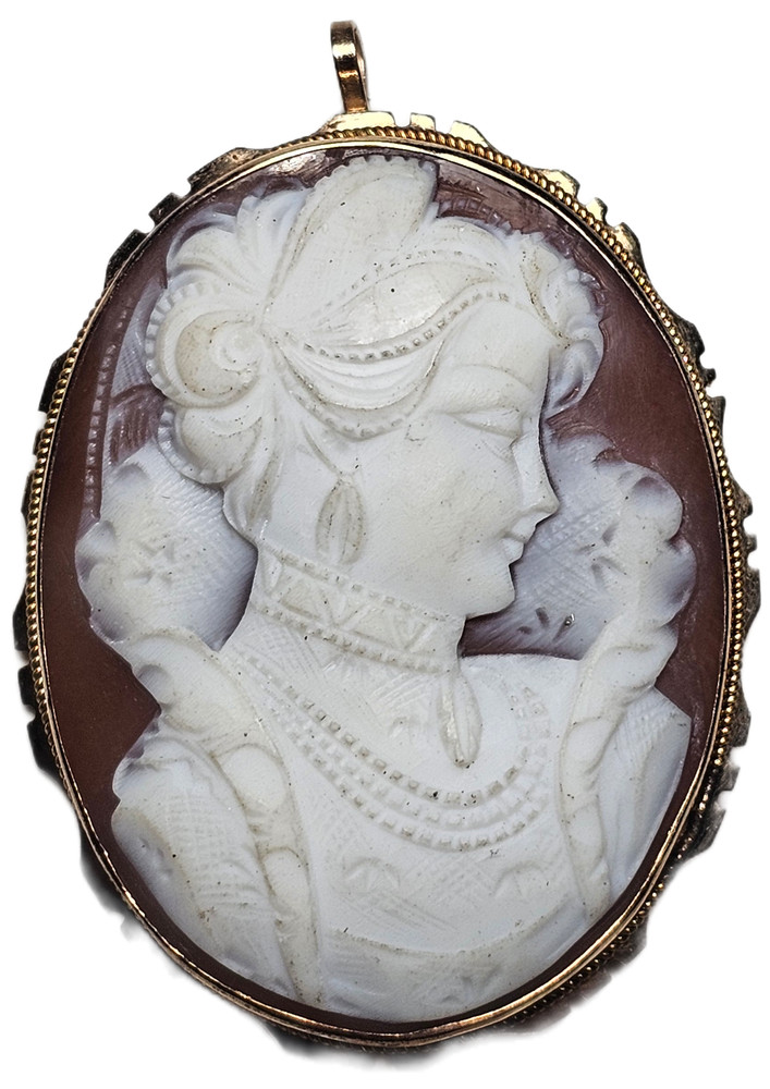 Estate 14K Yellow Gold Marie De Medici Cameo Pin / Pendant Free USA Shipping