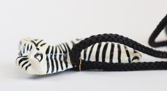 VTG Large Standing Zebra Necklace Black White Striped Boho Statement Africa