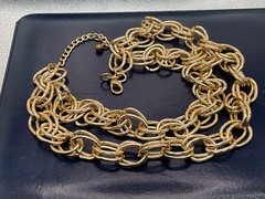 VTG CHUNKY GOLD TONE DOUBLE STRAND DOUBLE OVAL LINK CHAIN STATEMENT NECKLACE
