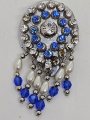 Vintage MCM Mid Century Blue Rhinestone Dangling Teardrop Brooch Pin & Pendant