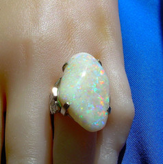 Original EARTH MINED OPAL DIAMOND Deco Style Ring PLATINUM Filigree Statement