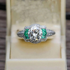 3Ct Art Deco Style Lab-Created Diamond & Emerald Wedding Ring 14K White Gold FN