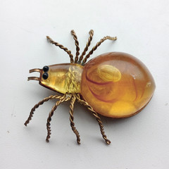 Vintage Spider Brooch Amber Color Resin. Made in the USSR