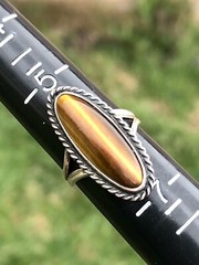 Natural Tiger Eye Oblong Sterling Silver 925 Striped Brown Gemstone Ring Sz 6