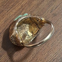 Vintage Brutalist Cocktail Ring 60s-70s Huge Faux Jade Poured Art Glass Adjusts