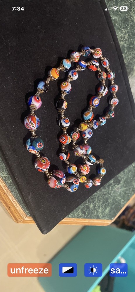 Vintage Millefiori Italy Multicolor Murano Glass Beads Necklace 28” Statement