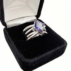 Contemporary Marked Sterling Silver Lozenge Cut Mystic Topaz Ring Sz 10