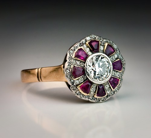 2Ct Art Deco Style Ruby Lab Created Diamond Engagement 14K Yellow Gold FN Ring