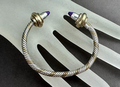 Taxco Mexico 925 Signed Sterling Brass Twisted Cable Cuff Bracelet Sugilite Ends