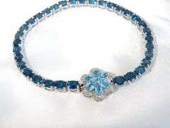 Vintage Sterling Silver 925 Natural Heated London Blue Topaz Tennis Bracelet