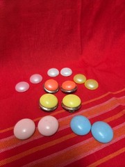 Vintage Mid Century Interchangeable Lucite Button Clip On Earrings Set Pastels