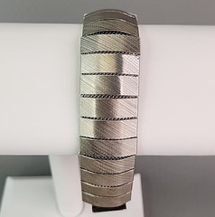 Vintage Mesh Bracelet Brushed Silver Tone Ribbed 6.25″