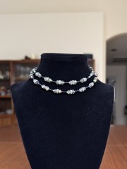 Antique 1920s Era Art Deco Flapper Necklace Black Glass Beads Hand Strung 24”